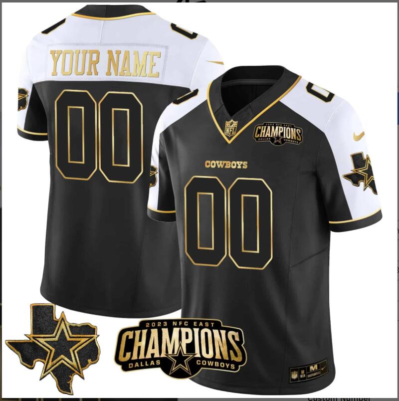 Men 2024 Nike NFL Dallas Cowboys  2023 NFC East Champions Patch Gold Vapor Custom Jersey6->customized nfl jersey->Custom Jersey